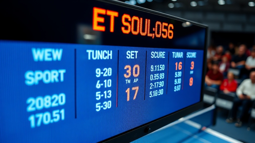 전자 점수판에 표시된 세트별 점수와 경기 진행 상황